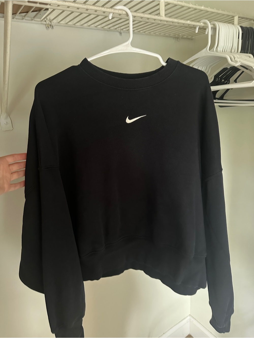 Nike Black Cropped Sweatshirt with White Swoosh